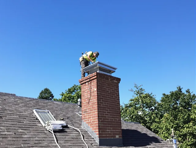 Lancaster Chimney Sweep technician measuring a chimney cap in Lancaster, OH