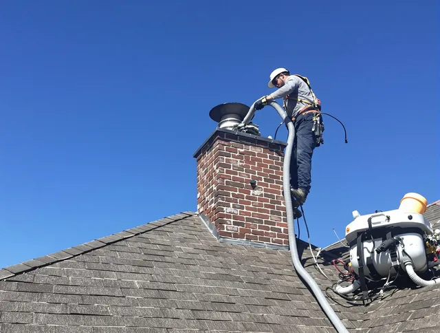 Dedicated Lancaster Chimney Sweep team member cleaning a chimney in Lancaster, OH