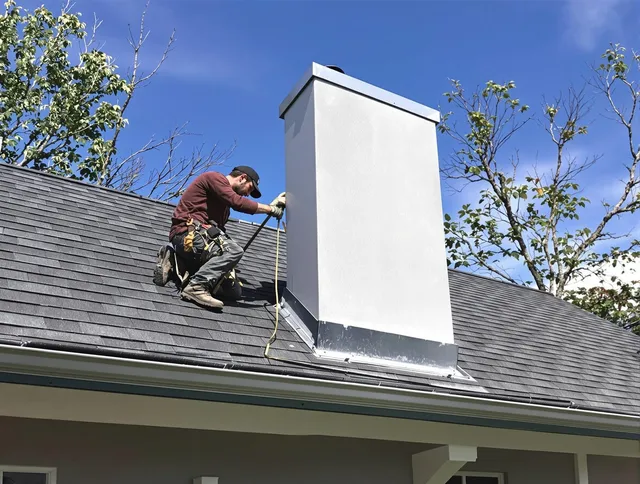Lancaster Chimney Sweep team member finishing chimney construction in Lancaster, OH