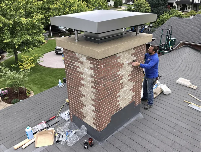 Lancaster Chimney Sweep team working on a custom chimney remodel in Lancaster, OH