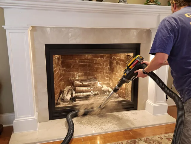 Fireplace cleaning performed by Lancaster Chimney Sweep in Lancaster, OH
