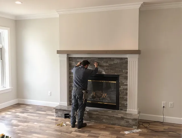 Lancaster Chimney Sweep finishing a custom fireplace install in Lancaster, OH